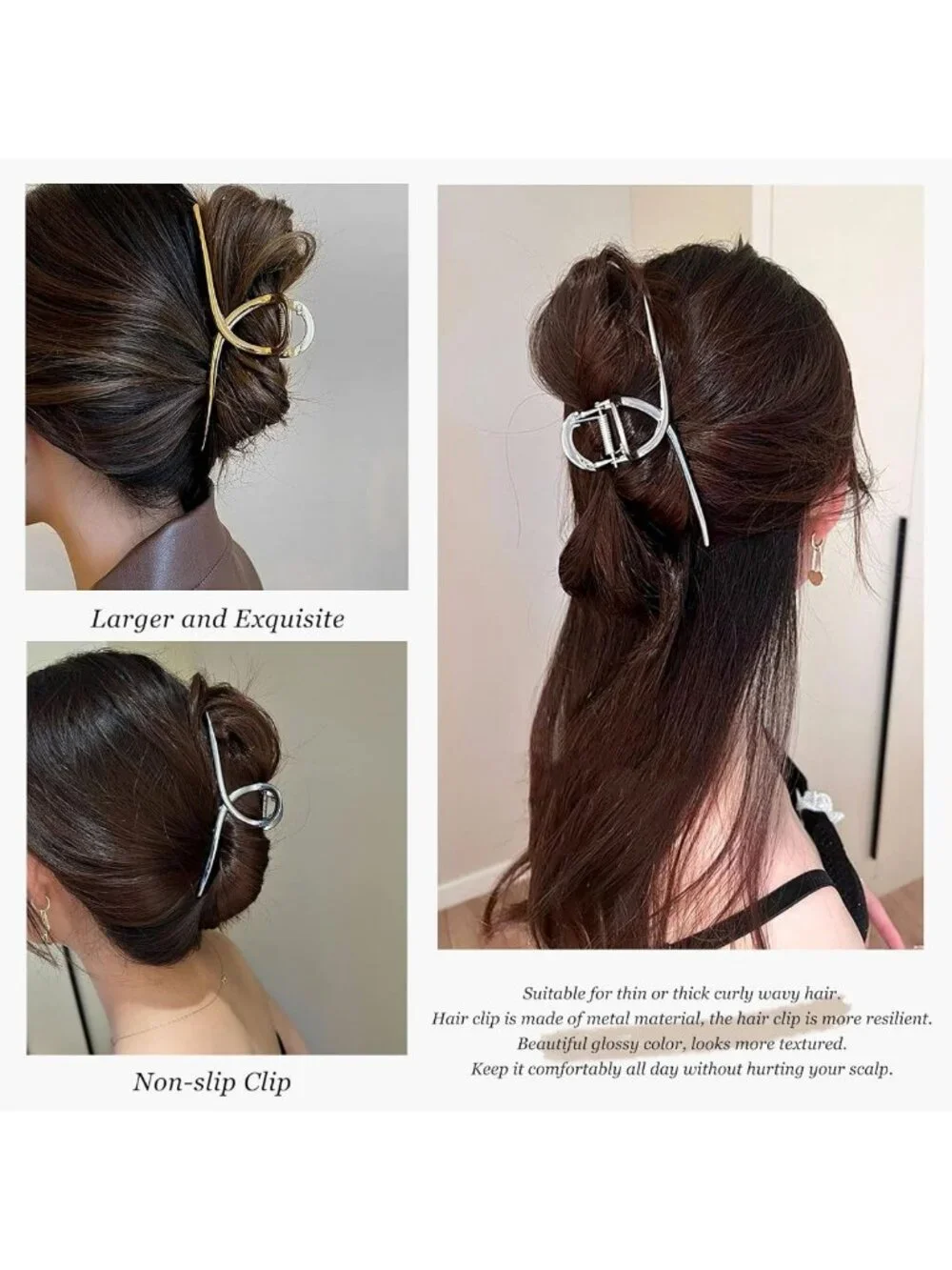 Large Metal Butterfly Hair Clips for Thick Hair - 3 Pcs in Silver, Gold, Black